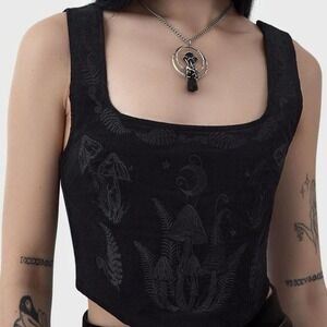 Killstar Perseis Corset crop top black corduroy fairycore whimsigoth size XS